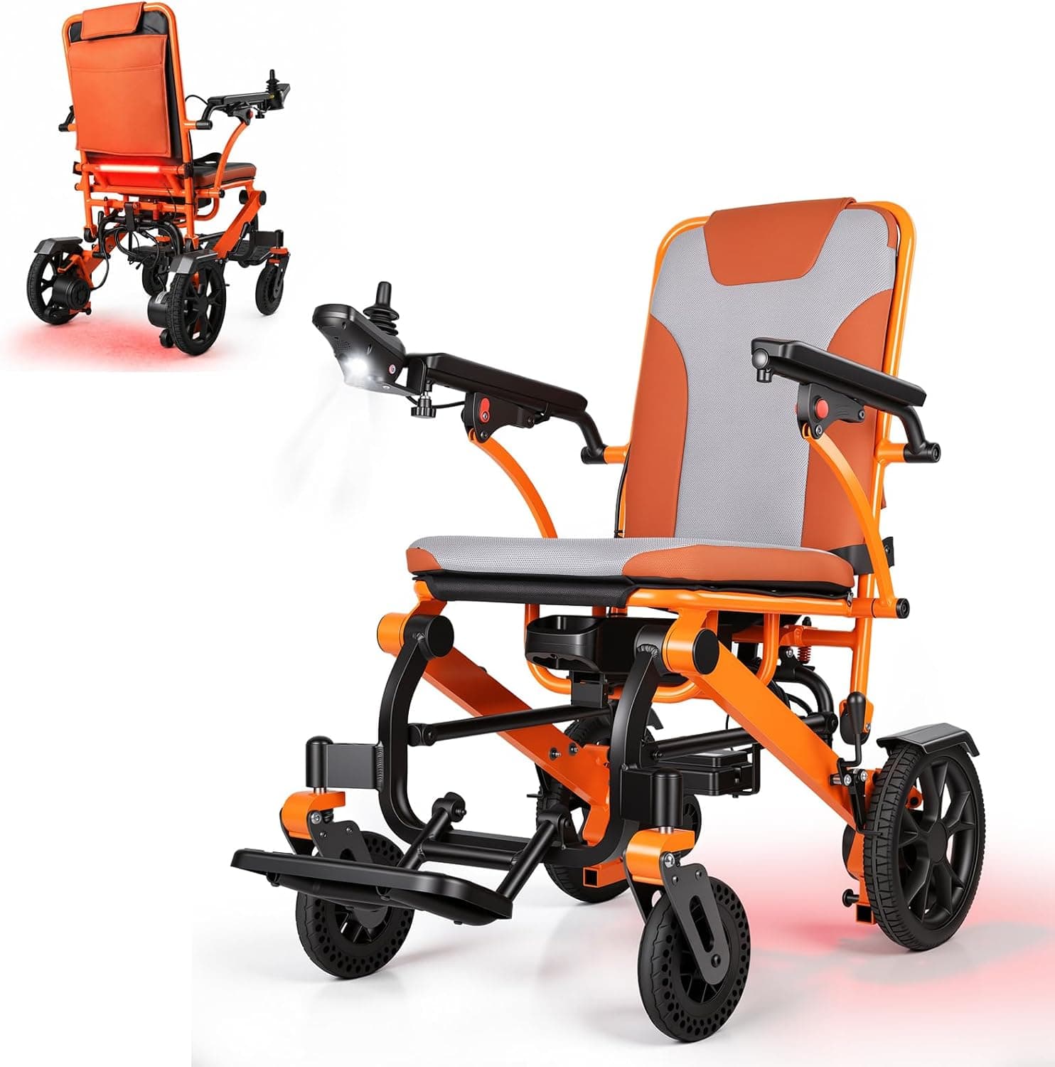 Folding Electric Wheelchair Dual Motor Aluminium Mobility Chair with LCD Controller