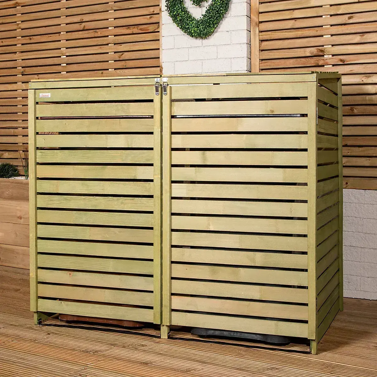 1.34m x 1.2m Large Wooden Double Wheelie Bin Store for 2 Bins