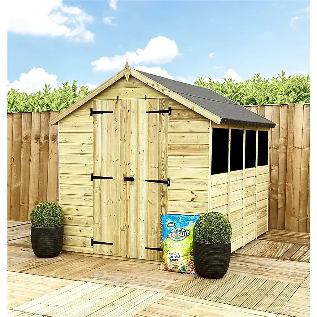 Marlborough 10 x 8 Pressure Treated T&G Double Door Apex Wooden Shed - 3 Windows